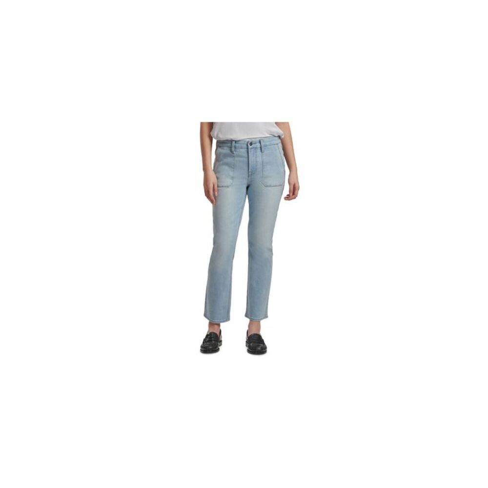Jen 7 Womens Light Blue Zippered Pocketed Ankle Straight Leg High Waist Jeans 6